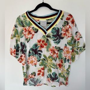 COM.plete Women’s Floral Hawaiian Tropical Vneck Shirt Size Medium D78